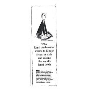 TWA Royal Ambassador Airline Europe Advertisement 1960s Vintage Print Ad 9 inch